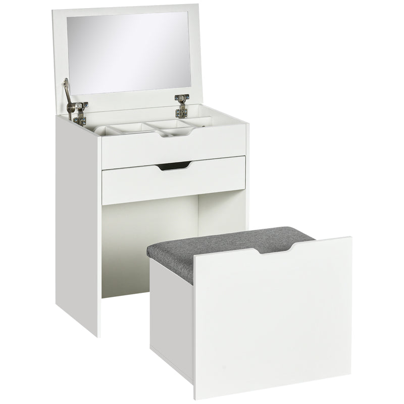 Dressing Table with Flip Up Mirror Drawer and Storage Stool for Bedroom or Lounge White