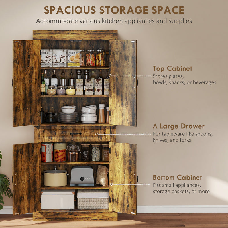 Tall Kitchen Cupboard with Adjustable Shelves and Drawer for Organised Storage Brown