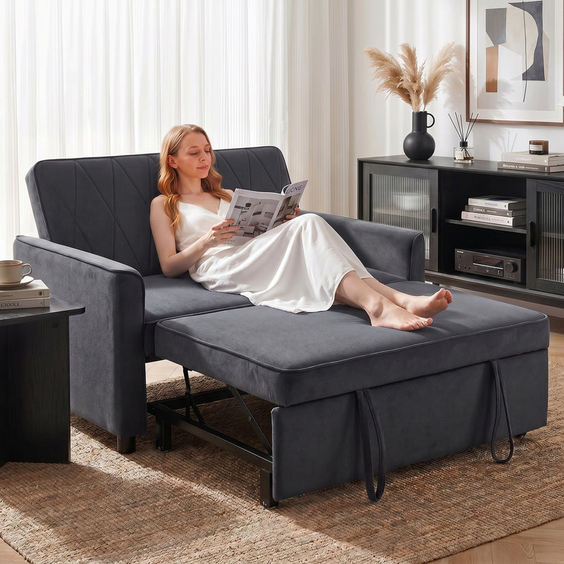 2 Seater Sofa Bed for Small Spaces with Easy Pull Out Guest Bed Function Dark Grey