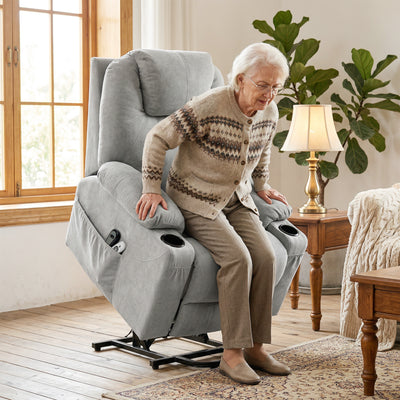 Riser Recliner Chair with Power Lift Massage and Heat for Easy Standing Light Grey AOSOM
