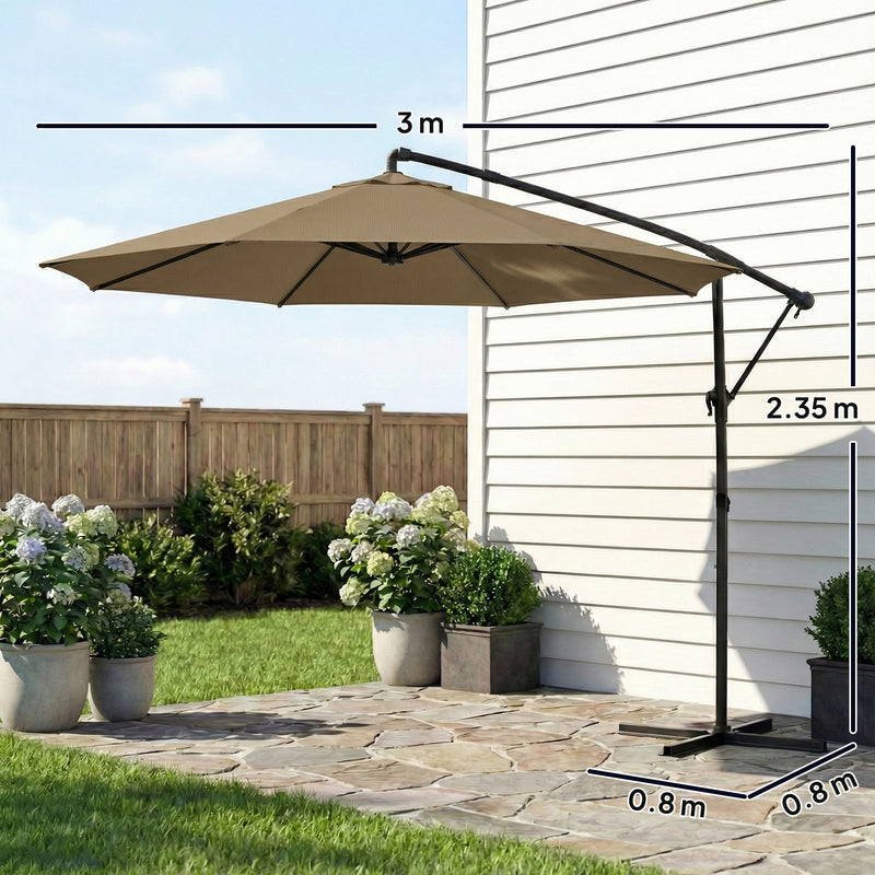 Garden Cantilever Parasol With Adjustable Shade and Base for Patio Comfort, Khaki (Cover Included)