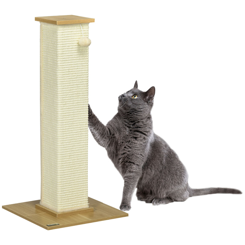 80cm Cat Scratching Post with Hanging Ball Toy and Sisal Rope for Indoor Play White