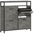 Shoe Storage Cabinet with 4 Flip Drawers and Open Shelf for Hallway Organisation, Cement Grey