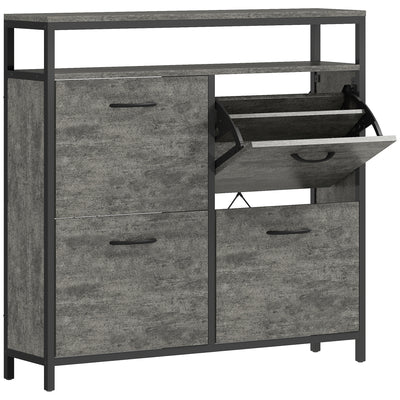Shoe Storage Cabinet with 4 Flip Drawers and Open Shelf for Hallway Organisation, Cement Grey