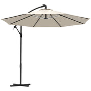 Beige 3m Cantilever Garden Parasol With Solar LED Lights For Shaded Outdoor Relaxing
