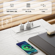 White 120cm Computer Desk with Power Outlets 3 Drawers and 4 Storage Shelves for Home Office