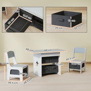 Kids Table and Chair Set with 6 Storage Drawers for Toddlers Aged 3 to 8 Light Grey