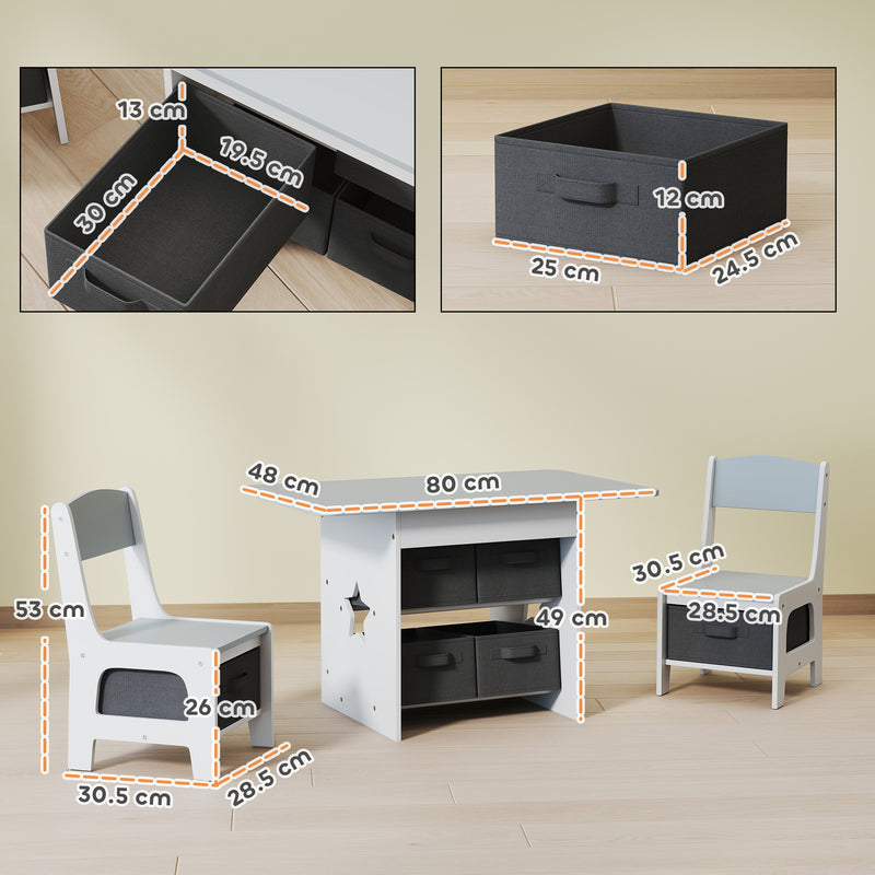 Kids Table and Chair Set with 6 Storage Drawers for Toddlers Aged 3 to 8 Light Grey