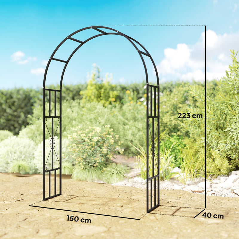 Black Steel Garden Arch 2.2m for Climbing Plants Roses Wisteria Vines Outdoor Wedding Decor by Outsunny
