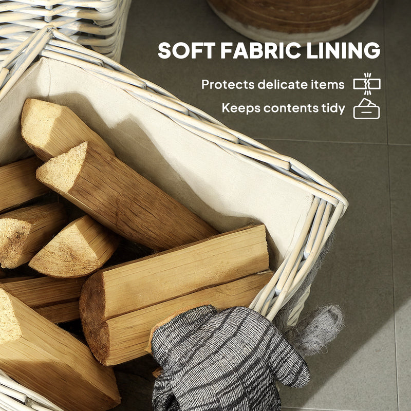 Set of 3 Round Log Baskets with Lining and Rope Handles for Fireside Storage