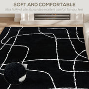 Soft High Pile Washable Area Rug With Geometric Design For Living Room or Bedroom, Black