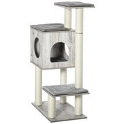 Cat Tree Tower With Jute Scratching Posts And Activity Centre For Large Cats 113cm Grey AOSOM