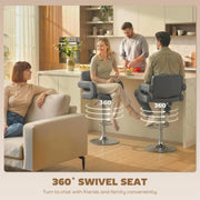 HOMCOM Bar Stools Adjustable Swivel Kitchen Chairs with Backrest Armrest Set of 2 PU Leather Grey AOSOM