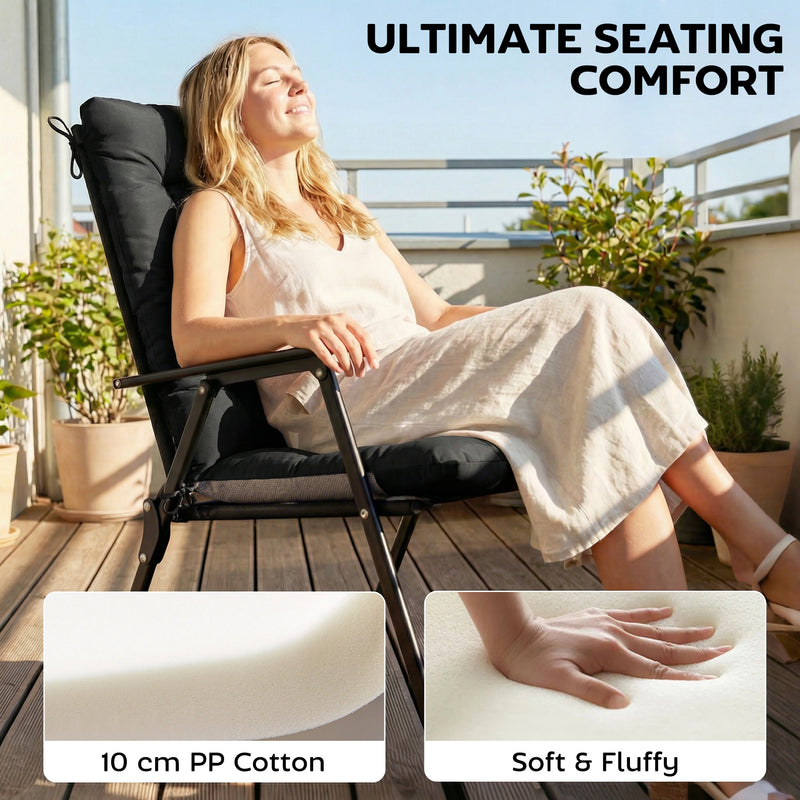 Garden Chair Cushion Set of 4 for Outdoor Comfort Water-Repellent and UV Resistant Black Outsunny