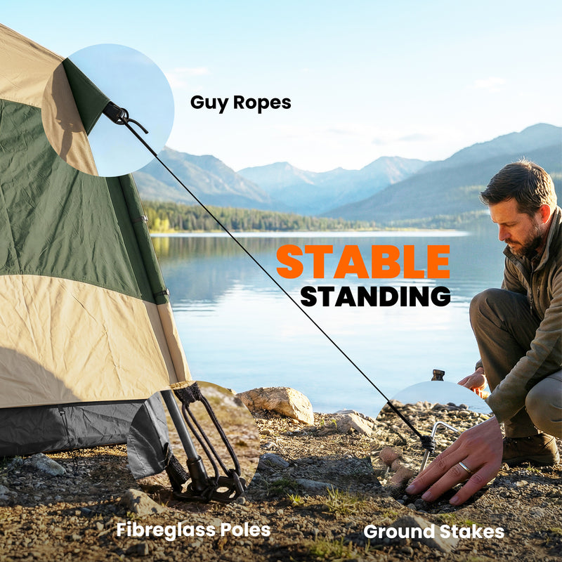 Pop Up 4 Person Camping Tent with Instant Setup and Mesh Windows Khaki and Dark Green