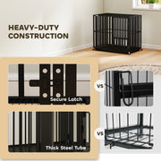 Steel Dog Crate With Removable Tray and Wheels for Secure Home Use Black AOSOM