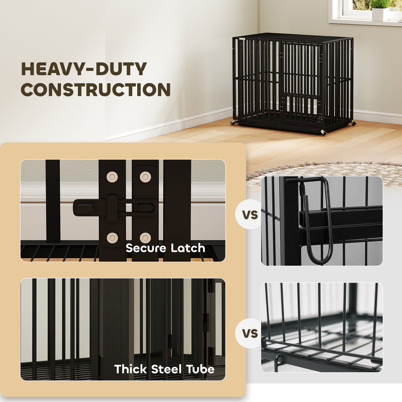 Steel Dog Crate With Removable Tray and Wheels for Secure Home Use Black AOSOM