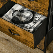 Industrial 5 Drawer Fabric Chest with Open Shelf for Bedroom or Living Room Storage Rustic Brown