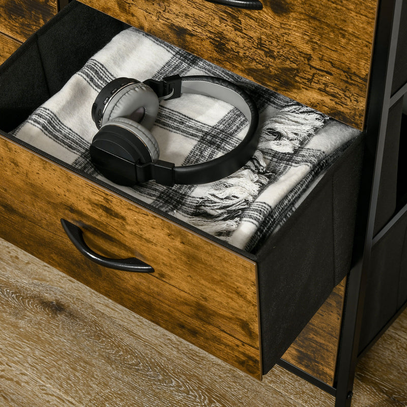 Industrial 5 Drawer Fabric Chest with Open Shelf for Bedroom or Living Room Storage Rustic Brown