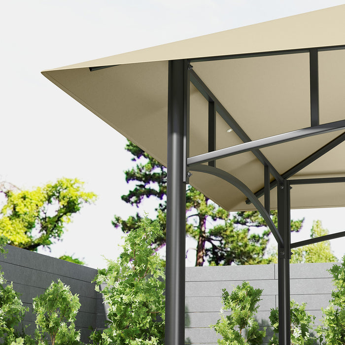 8 x 5 ft Beige Grill Gazebo Canopy Double Tier BBQ Shelter with Shelves and Hooks by Outsunny