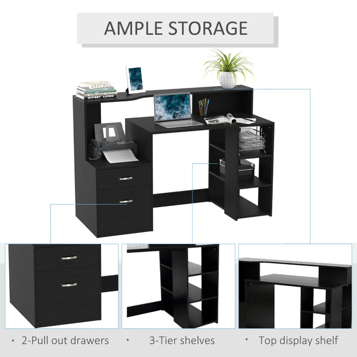 Modern Home Office Desk with Printer Shelf, Storage Drawer