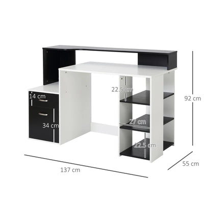 Modern Home Office Desk with Printer Shelf, Storage Drawer Homcom