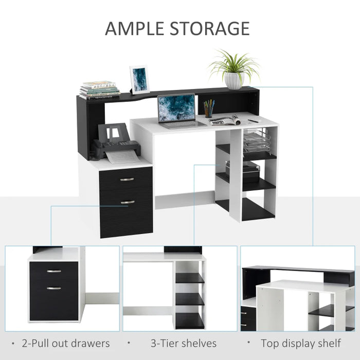 Modern Home Office Desk with Printer Shelf, Storage Drawer