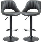 Modern Adjustable Bar Stools With Backs Kitchen Island Seating Grey Faux Leather, Set of 2 Homcom