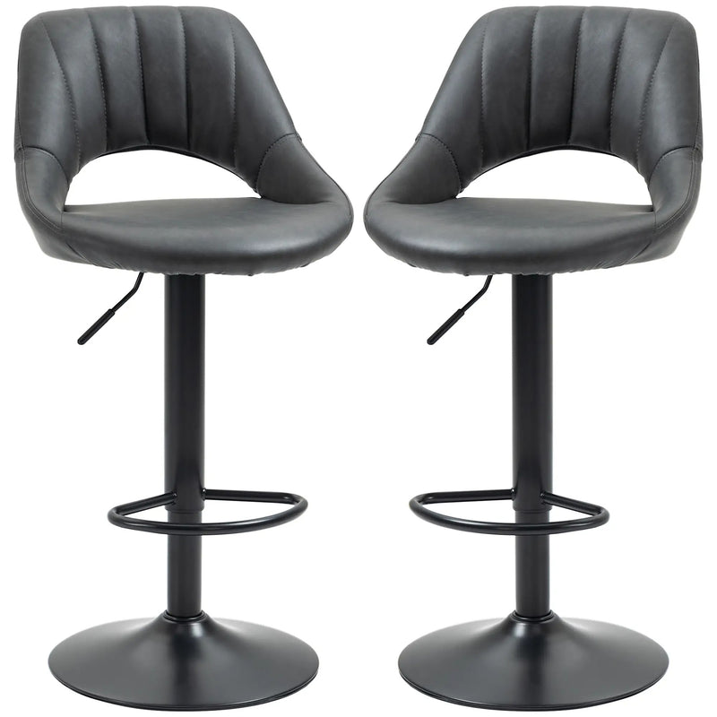 Modern Adjustable Bar Stools With Backs Kitchen Island Seating Grey Faux Leather, Set of 2 Homcom