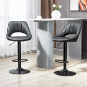 Modern Adjustable Bar Stools With Backs Kitchen Island Seating Grey Faux Leather, Set of 2 Homcom