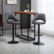 Modern Adjustable Bar Stools With Backs Kitchen Island Seating Grey Faux Leather, Set of 2 Homcom