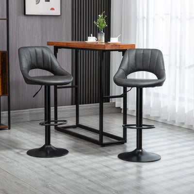 Modern Adjustable Bar Stools With Backs Kitchen Island Seating Grey Faux Leather, Set of 2 Homcom