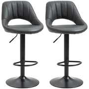 Modern Adjustable Bar Stools With Backs Kitchen Island Seating Grey Faux Leather, Set of 2 Homcom