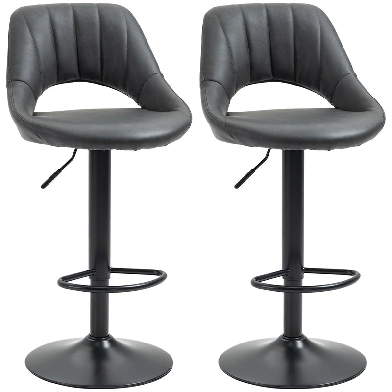 Modern Adjustable Bar Stools With Backs Kitchen Island Seating Grey Faux Leather, Set of 2 Homcom