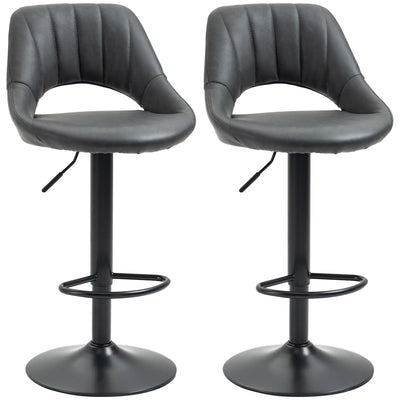 Modern Adjustable Bar Stools With Backs Kitchen Island Seating Grey Faux Leather, Set of 2 Homcom