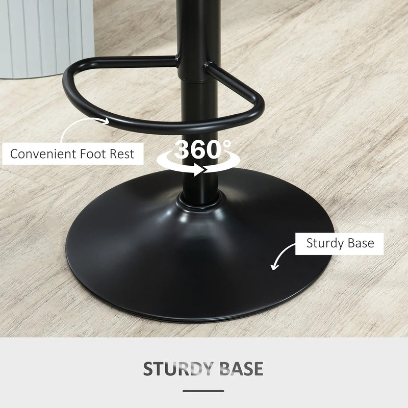 Modern Adjustable Bar Stools With Backs Kitchen Island Seating Grey Faux Leather, Set of 2 Homcom
