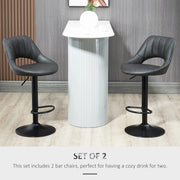 Modern Adjustable Bar Stools With Backs Kitchen Island Seating Grey Faux Leather, Set of 2 Homcom