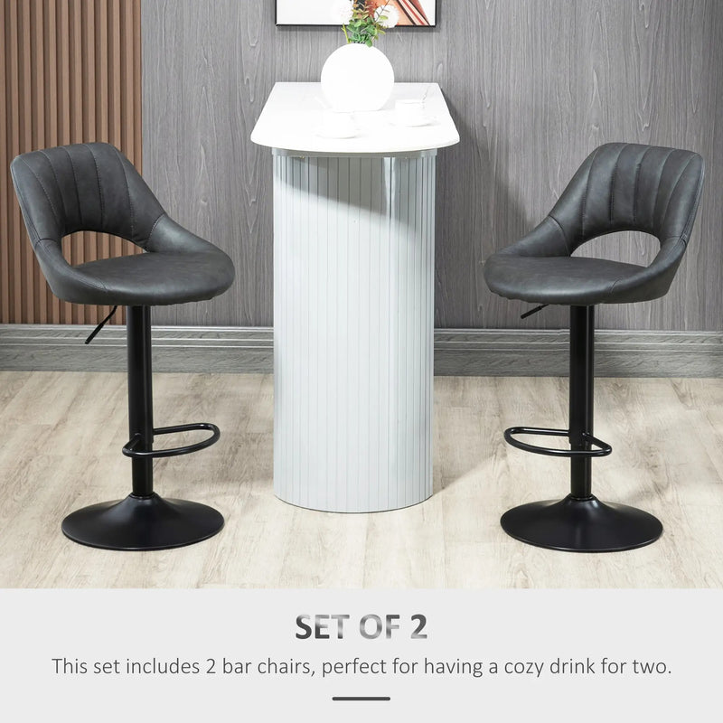 Modern Adjustable Bar Stools With Backs Kitchen Island Seating Grey Faux Leather, Set of 2 Homcom