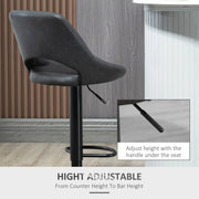 Modern Adjustable Bar Stools With Backs Kitchen Island Seating Grey Faux Leather, Set of 2 Homcom