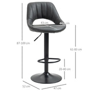 Modern Adjustable Bar Stools With Backs Kitchen Island Seating Grey Faux Leather, Set of 2 Homcom