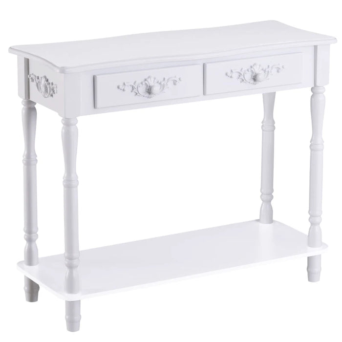 Modern Console Table For Entryway - Shelves, Drawers - Ivory