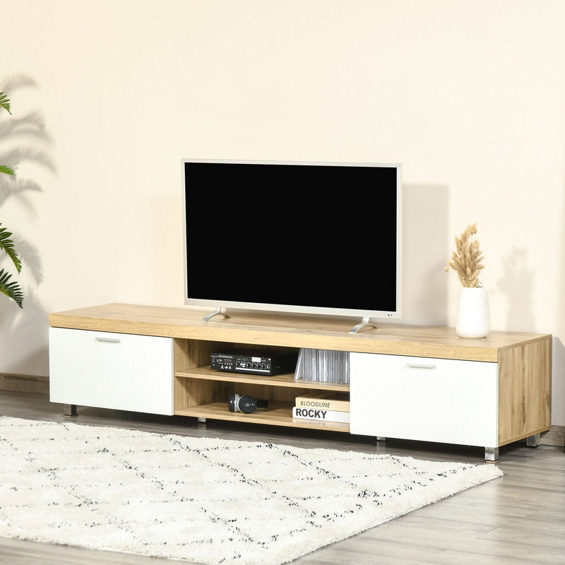 Modern TV Unit for 90" TVs, Oak & White, Drawer