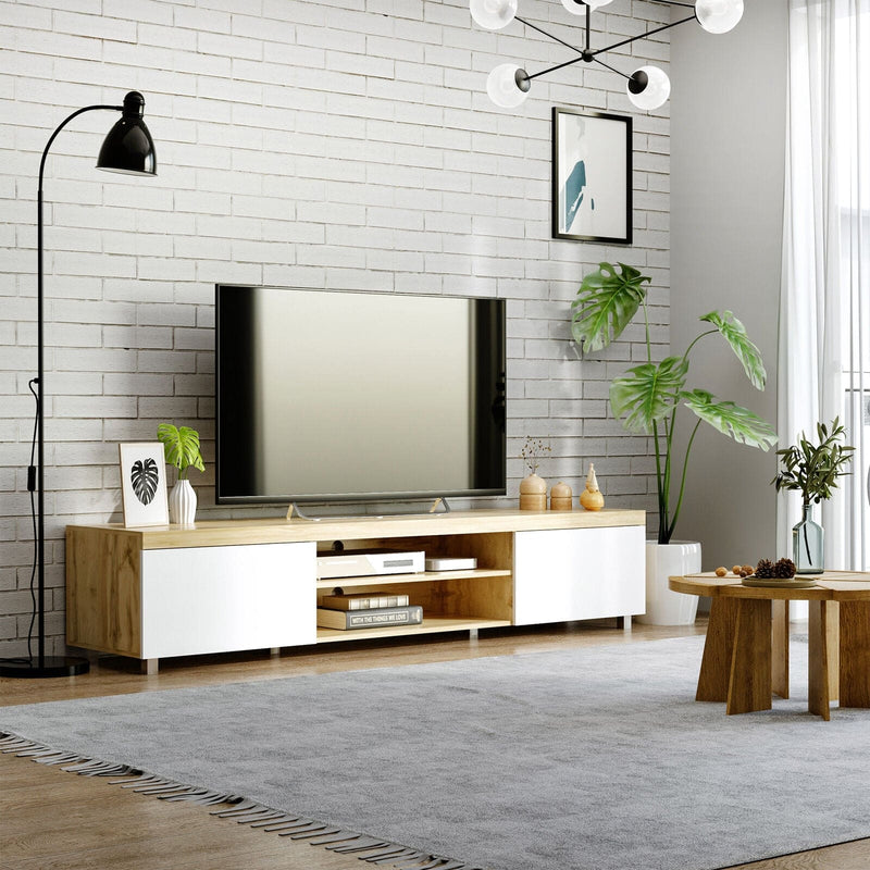 Modern TV Unit for 90" TVs, Oak & White, Drawer