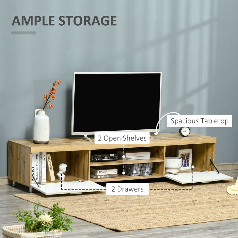 Modern TV Unit for 90" TVs, Oak & White, Drawer