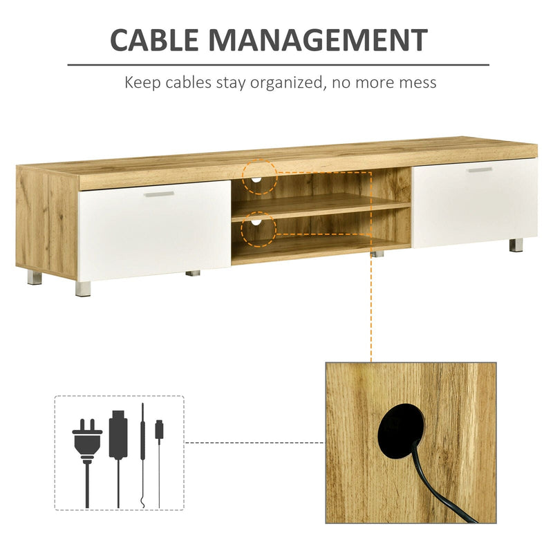 Modern TV Unit for 90" TVs, Oak & White, Drawer