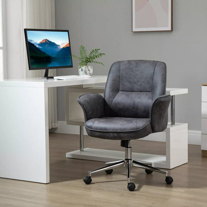 Image of a Dark Grey Modern Desk Chair With Arms and Swivel Wheels.