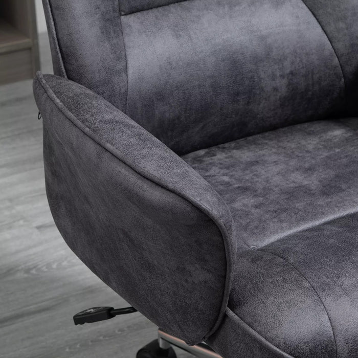 Image of a Dark Grey Modern Desk Chair With Arms and Swivel Wheels.