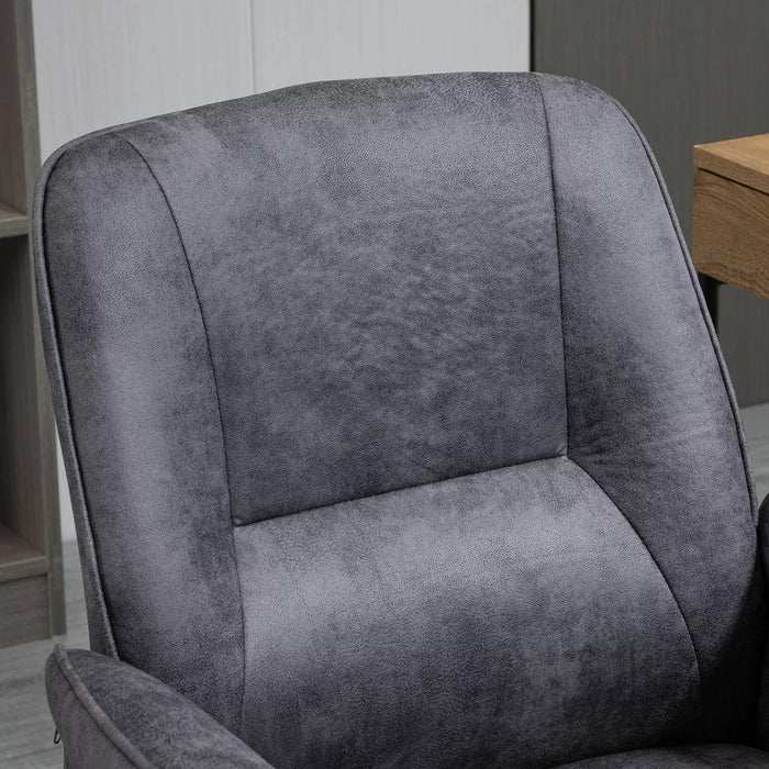 Image of a Dark Grey Modern Desk Chair With Arms and Swivel Wheels.