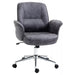 Image of a Dark Grey Modern Desk Chair With Arms and Swivel Wheels.