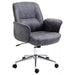 Image of a Dark Grey Modern Desk Chair With Arms and Swivel Wheels.